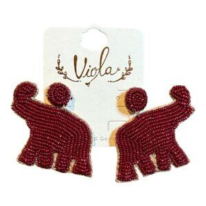 Burgundy Beaded Elephant Statement Earrings